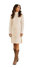 Zenana Oversized Turtleneck Sweater Dress Ivory Side Slit Soft Knit Size M NWT