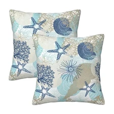 Beach Ocean Starfish Seashell Nautical Coastal Throw Pillow Covers 20x20 in 
