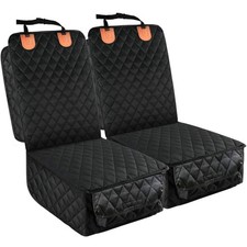 2 Pack Waterproof Pet Front Car Seat Covers Black Side Flaps Storage Pocket