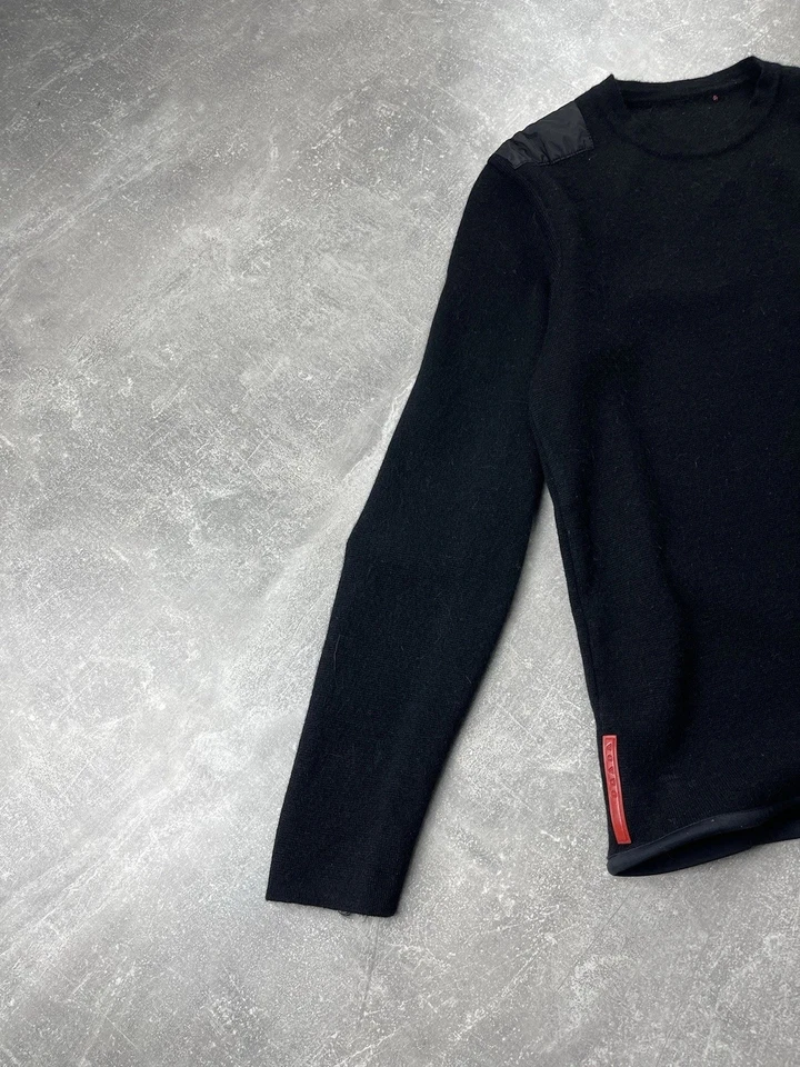 Prada Sport Linea Rossa Vintage 2000s Black Wool Sweater Made in Italy Sz 46 - Image 4 of 4