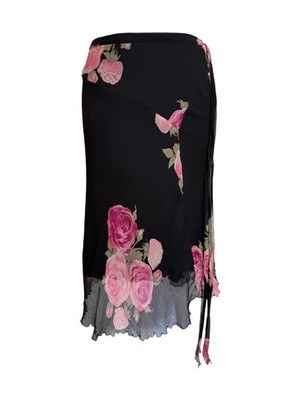Blumarine Black Floral Roses Silk Skirt I40