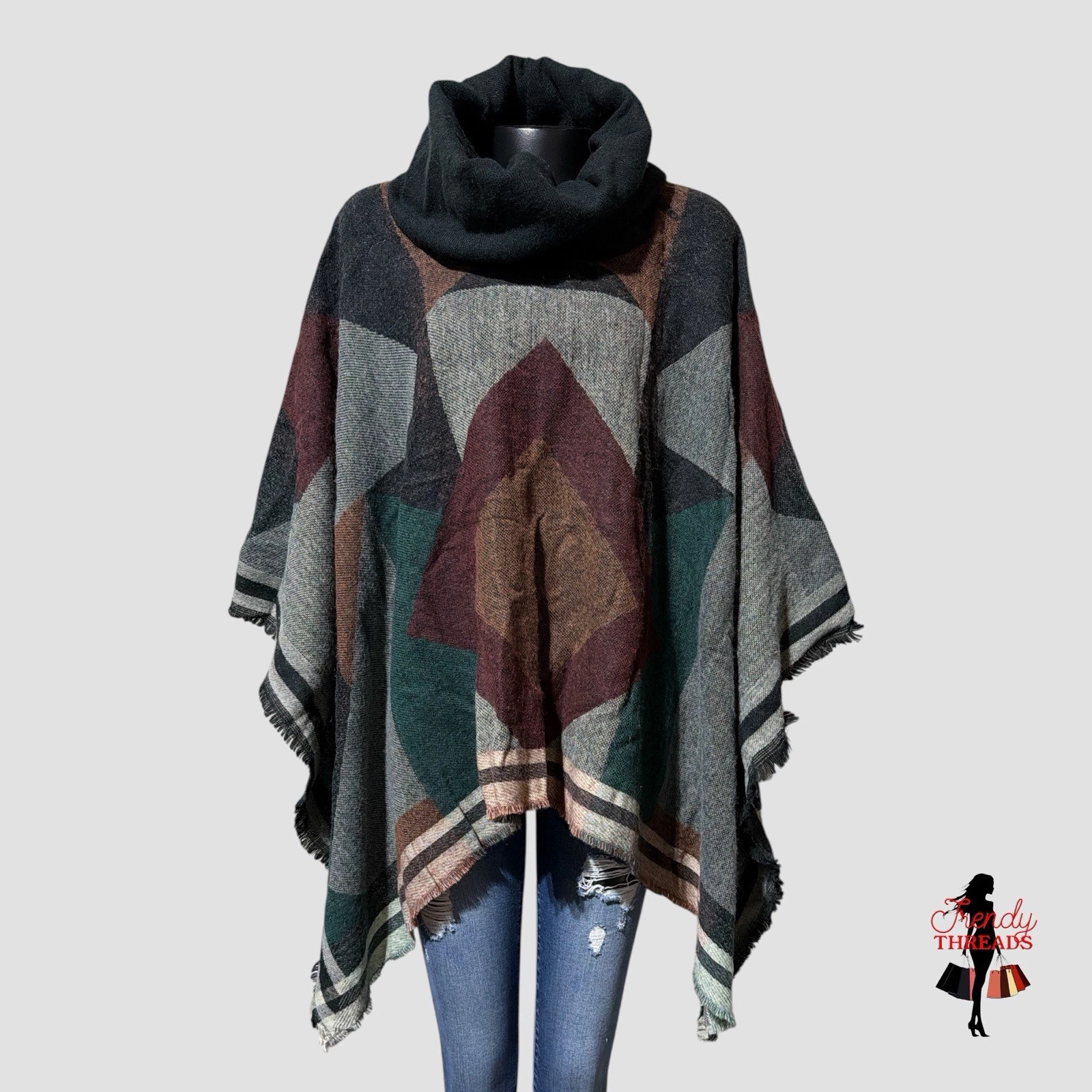 Free People NEW Scotty Border Stripe Poncho Aztec Southwestern Boho Ranch $198