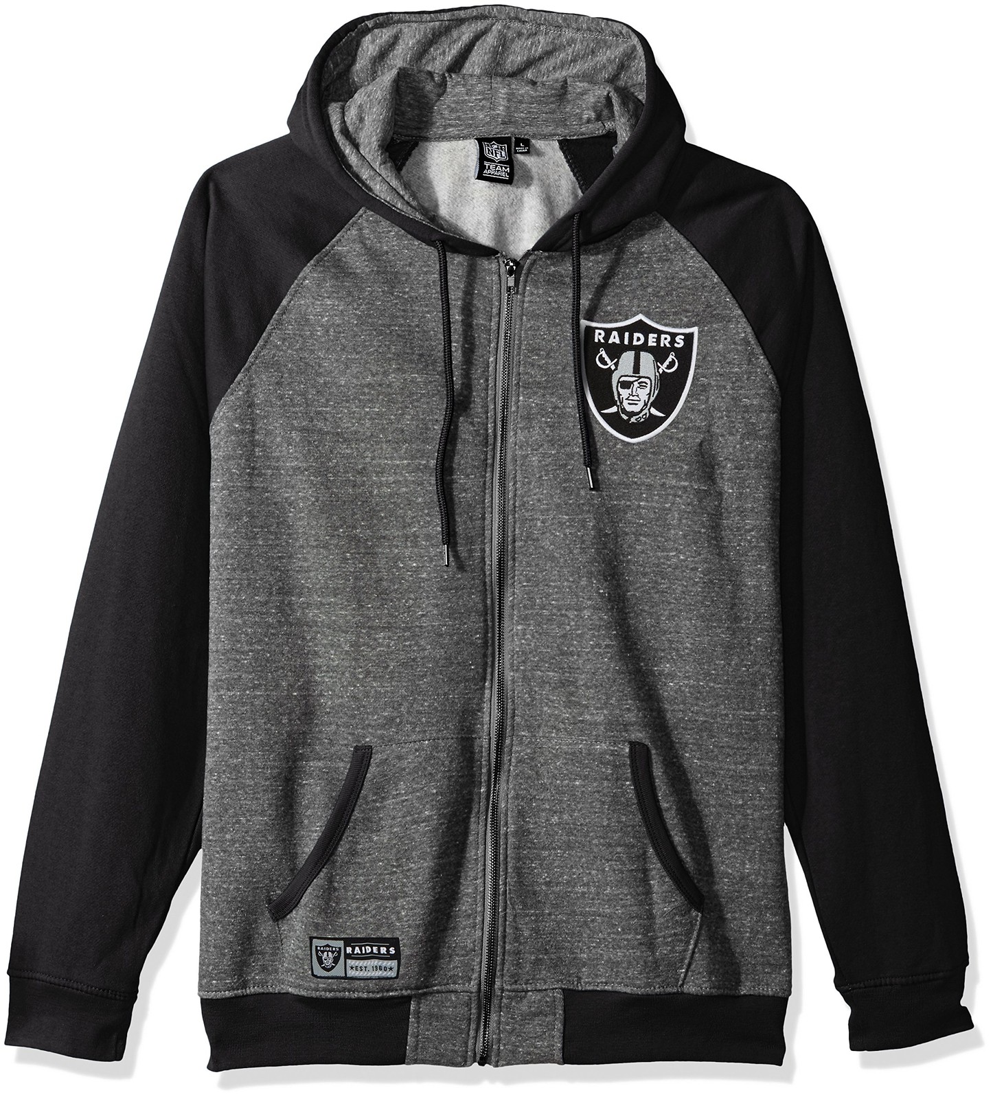 Ultra Game NFL Las Vegas Raiders Mens Full Zip Soft Fleece Raglan Hoodie, Team image 2
