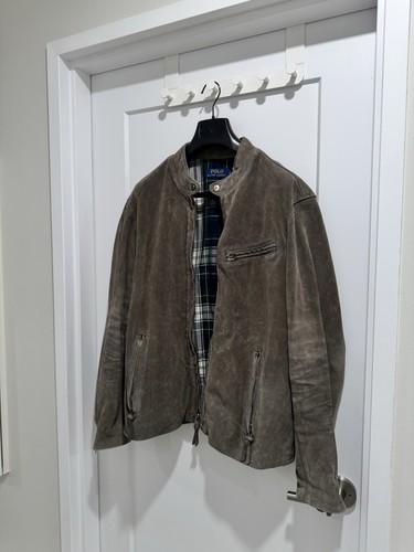 Vintage Men's Suede Cafe Racer Jacket by Ralph Lauren - Grey - Picture 2 of 8