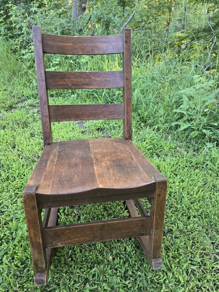 Antique Mission Oak Arts and Crafts Sewing Rocking Chair Numbered Minnesota Read - Image 3 of 4