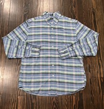 J. Crew Flex Oxford Shirt Men  s Large Slim Plaid Blue Cotton