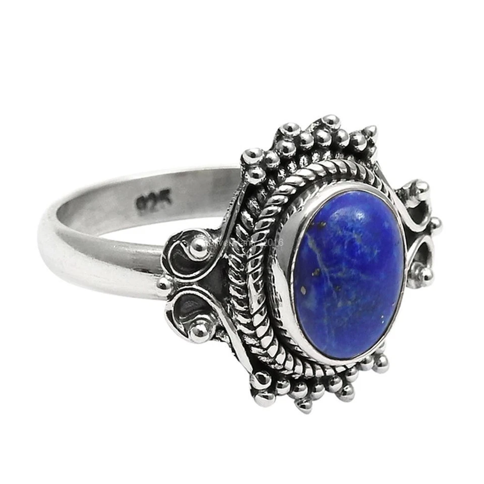 Argento Sterling Naturale Lapislazzuli Massiccio Anniversario Anello Misura 8 - Immagine 3 di 4