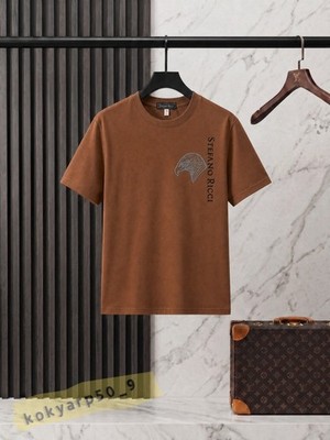 Stefano Ricci Classic Round-Neck Men s Soft Brown Casual T-Shirt