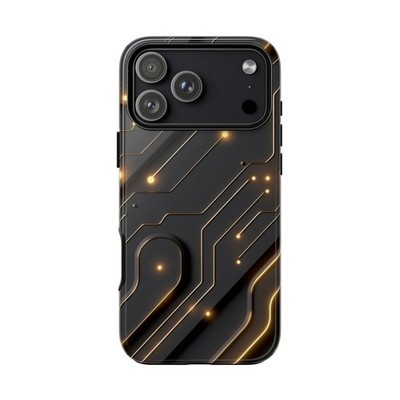 For iPhone/Galaxy/Pixel | Rugged Case | Black Gold Tech Circuit Board Chip