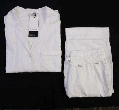 MARKS & SPENCER M & S Ladies Autograph Pure Cotton Sateen Self Striped Pyjama PJ Set Rrp £45