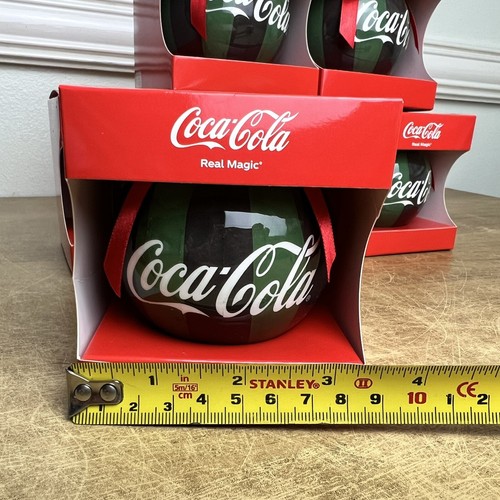 6x Coca Cola Stripe Logo Christmas Tree Baubles Decorations Boxed Green Festive - Picture 7 of 8