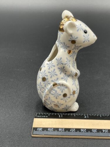 Anthropologie Winterland Animal Ceramic Pattern Bud Vase Mouse Gold Accents New - Picture 3 of 9