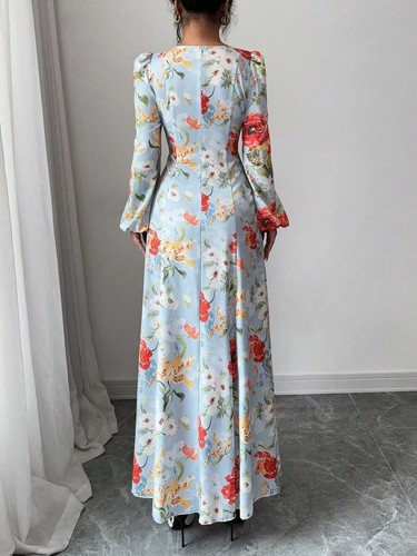 Vintage Floral Long-Sleeve Maxi Dress – Elegant & Timeless - Picture 2 of 7