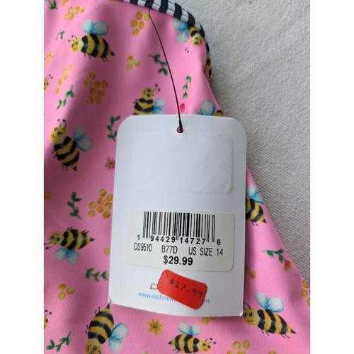 Dolfin Uglies Girls One Piece Swimsuit Size 14 Pink Bumble Bees Floral UPF NEW - Picture 3 of 5