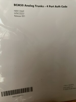 Nortel BCM50 4 Port Analog Trunk Authorization Code Internal Auth License
