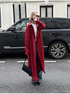 Trench Coat Long Flowy Jacket Casual Double Breasted Mid-length