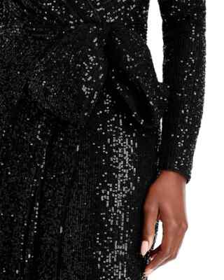 Eliza J Sequin Long Sleeve Wrap Gown Color Black Size 4 Style