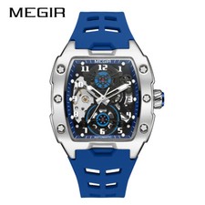 MEGIR Tonneau Hollow Luminous Waterproof Tourbillon Automatic Mechanical Watch