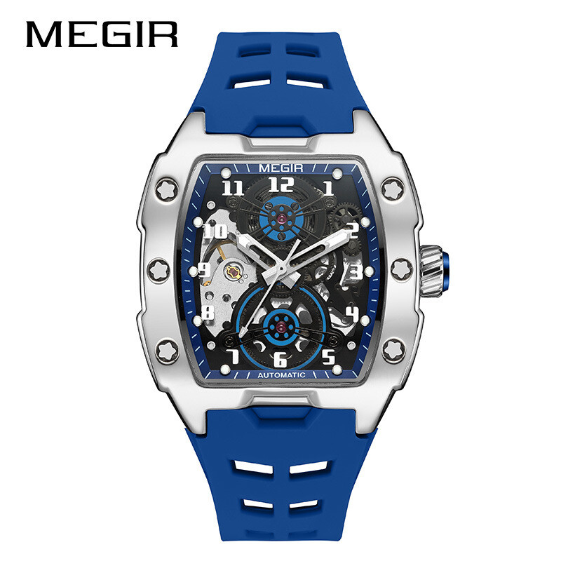 Reloj Mecánico Automático MEGIR Tonneau Hueco Luminoso Impermeable Tourbillon
