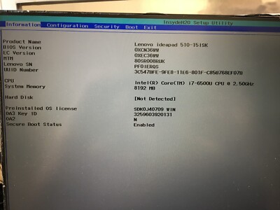 Lenovo Ideapad 510-15ISK Mainboard Intel i7-6500U 4GB NVIDIA 940MX 5B20L37487 87