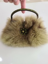 Clara Kasavina Swarovski & Peridot Crystal Moss Color Fox Fur Clutch
