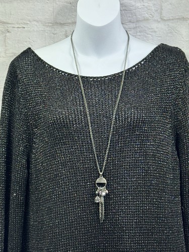 Jersey y collar M&S Per Una negro plateado talla L dobladillo asimétrico Dark Academia - Imagen 2 de 10