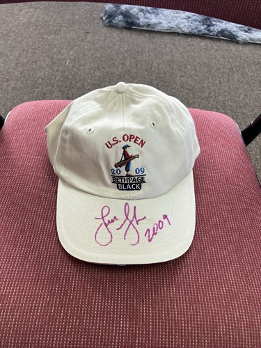 Lucas Glover handsignierte 2009 US Open Bethpage schwarze Mütze Golf PGA Kappe gebraucht