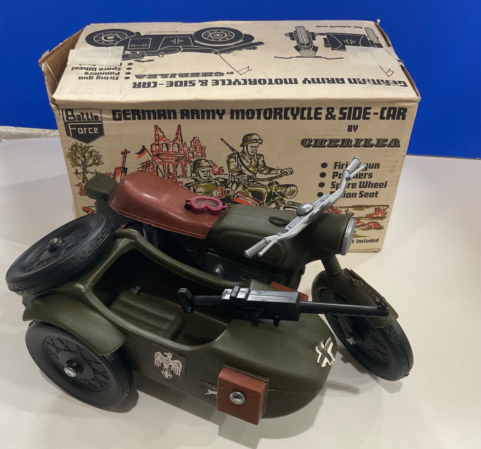Action man vintage Cherilea GERMAN bike motorcycle sidecar 12” Palitoy