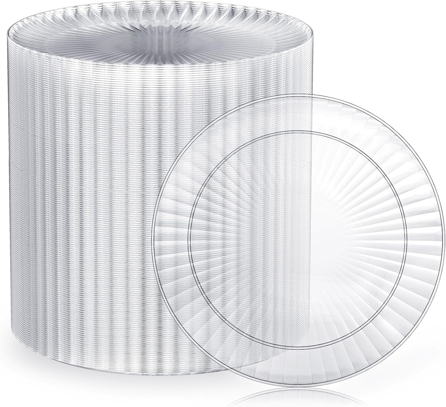 100 Count Clear Plastic Plates 7 Inch, Disposable Heavy Duty Salad Dessert Plate