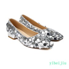 Women's Bling Sequins Slip On Loafer Dress Wedding Shoes Banquet Stage Gown Lady