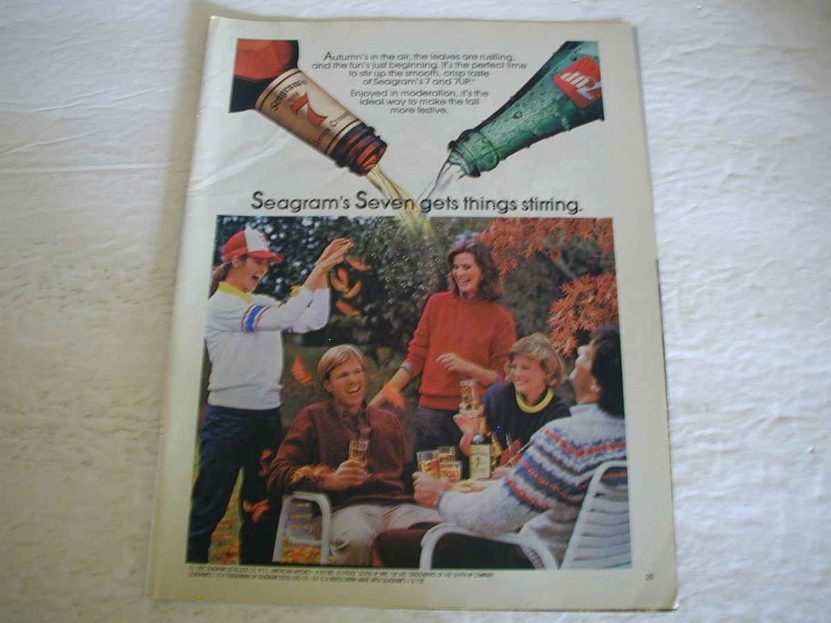 1984 WINSTON CIGARETTES 16X11 2 PG SEAGRAM'S SEVEN AND 7UP VINTAGE