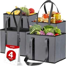 4 Pack Reusable Grocery Bags - Heavy Duty Reusable Shopping Bags with Box Shape