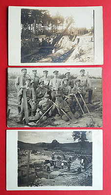 3 x Foto AK Bau einer Kleinbahn Feldbahn Strecke Bausoldaten Bagger Lore ( 17429