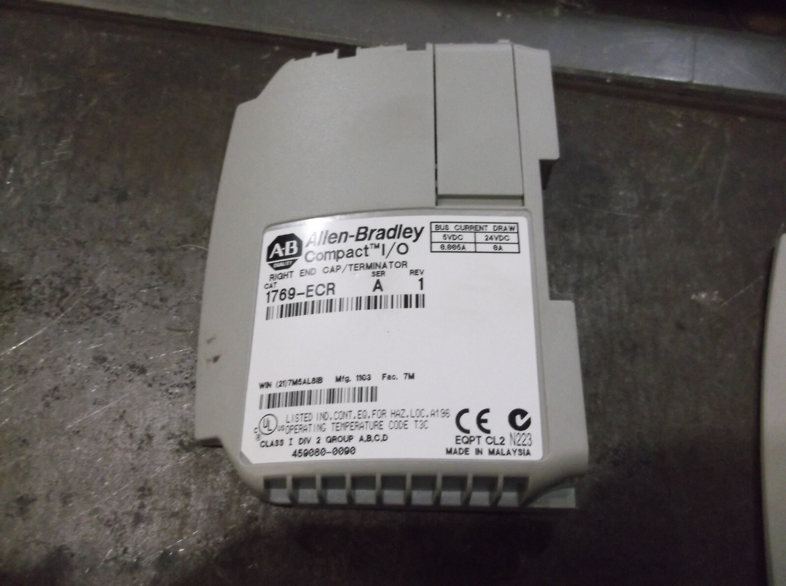 ALLEN BRADLEY 1769-ECR SER A REV 1 COMPACT I/O RIGHT END CAP TERMINATOR (WL46-1)
