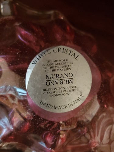 MURANO WHITE CRISTAL PINK SPECKLED ENCASED GLASS BOWL MADE IN ITALY - Picture 8 of 8