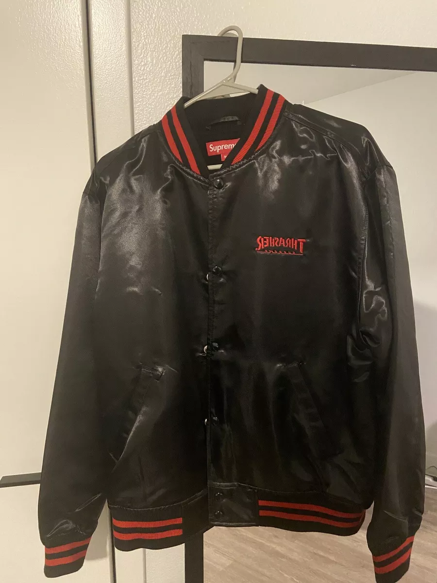 Brand New Supreme x Thrasher Satin Varsity Jacket - Black - Medium - FW21  (NEW!)