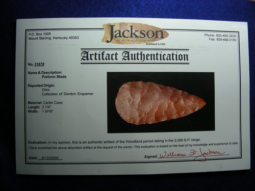 (COA) CARTER CAVE BLADE 3-1/4" OHIO Authentic Indian Relics - Picture 20 of 20