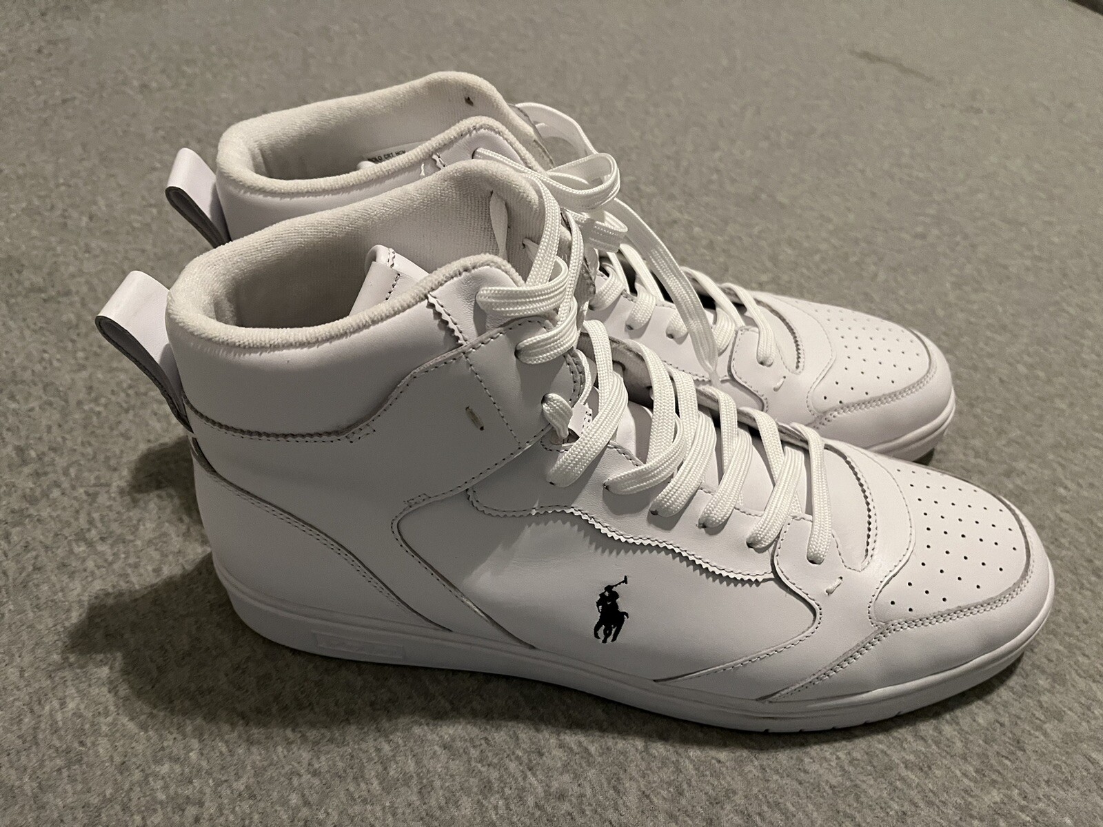 Polo Ralph Lauren bianche CRT alte pelle di mucca pony scarpe uomo taglia 15 nuove