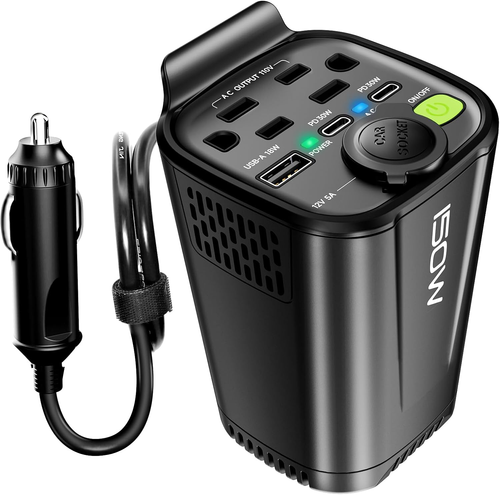 150W Car Power Inverter, Cup Holder DC 12V to 110V Car Plug Adapter Outlet Conve