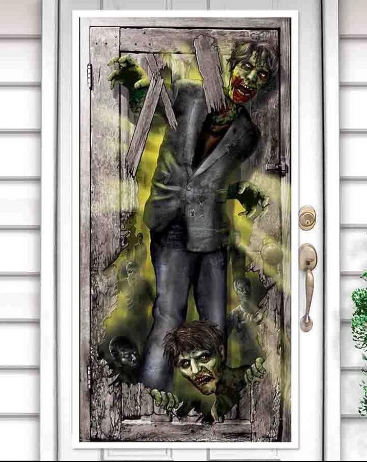 FUNDA PUERTA ZOMBIE HALLOWEEN TERROR FIESTA COLGANTE DECORACIÓN CARTEL WALKING DEADS Foto 3 de 3