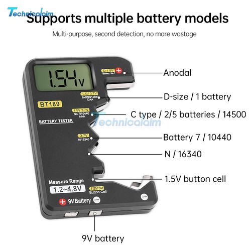 Digital Battery Tester Checker Electricity Indicator Universal AA AAA 9V Button - Afbeelding 8 van 15