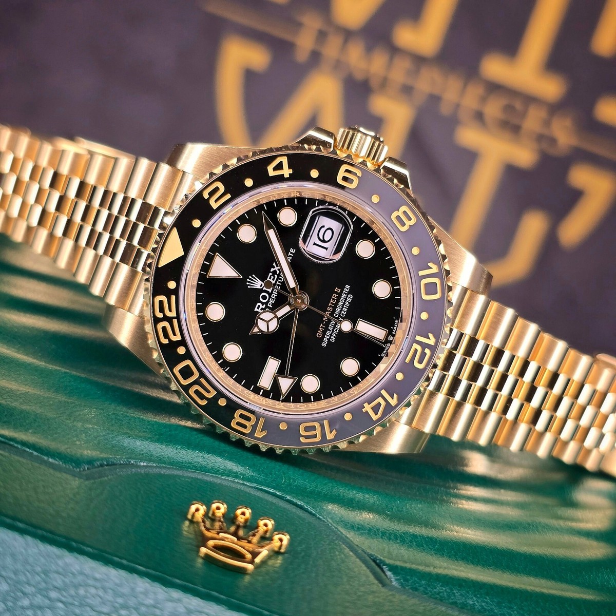 ROLEX GMT-MASTER II 126718GRNR 40MM 18K YELLOW GOLD JUBILEE BLACK DIAL B&P - Main Image