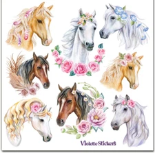 Violette Stickers Horses with Roses Scrapbook  Crafts Planner Supply Pony
