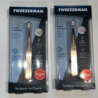 QTY:2 Tweezerman Rose Gold Slant Tweezer Model 1256-RGR. New & Free Shipping