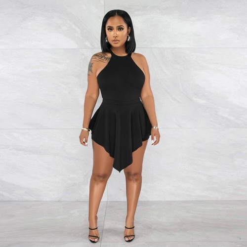 New Sexy Solid Color Backless Short Jumpsuit with Ruffled Edges - Picture 6 of 27