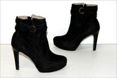 Bottines Minelli En Cuir Suédé Noir - Doublure Cuir, Taille 37, Talon Haut, Occasion En Très Bon état