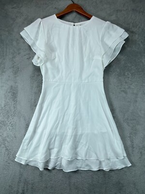 She+Sky NWT Womens White Dress Size Medium Chiffon Layered Flounce Hem Ruffle