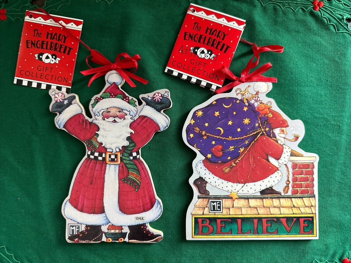 Mary Engelbreit gift collection Wood and Paper Santa ornaments | eBay