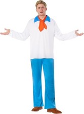 Men`s Fred Jones Costume Mystery Inc Scooby  Doo Detective Fancy Dress M - XL
