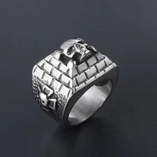 Vintage Masonic Pyramid Skull Ring Stainless Steel Cross Skull Biker Punk Ring
